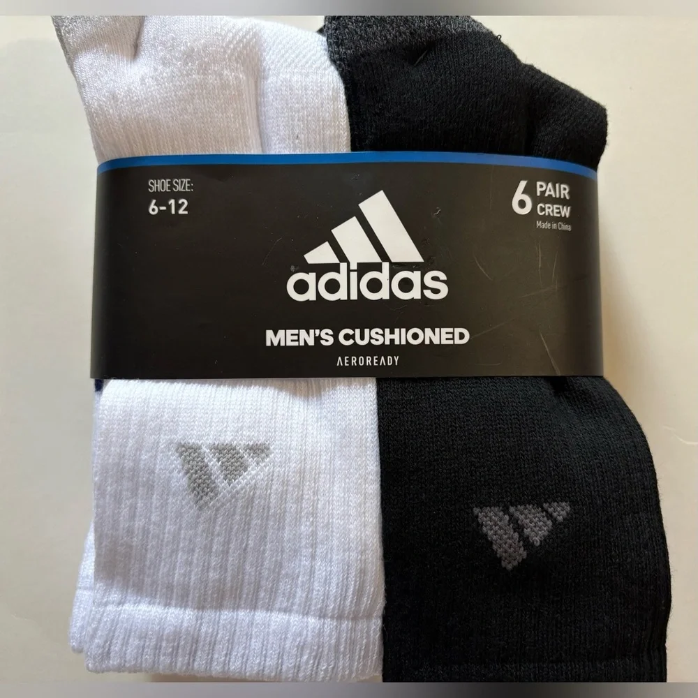 Adidas Performance Cushioned Athletic Tall Crew Socks 6 pair pack 3 stripes logo